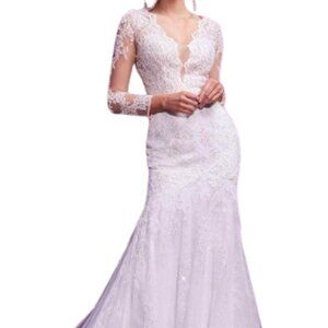 NWT Ladivine CD951W Sheer Wedding Dress Off White Size 8